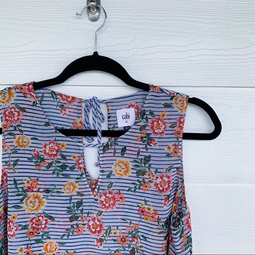 Cabi Penelope Blouse Blue Striped Floral Size M